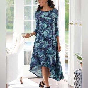 Soft Surroundings Blue Floral Midi Dress Sz 1X